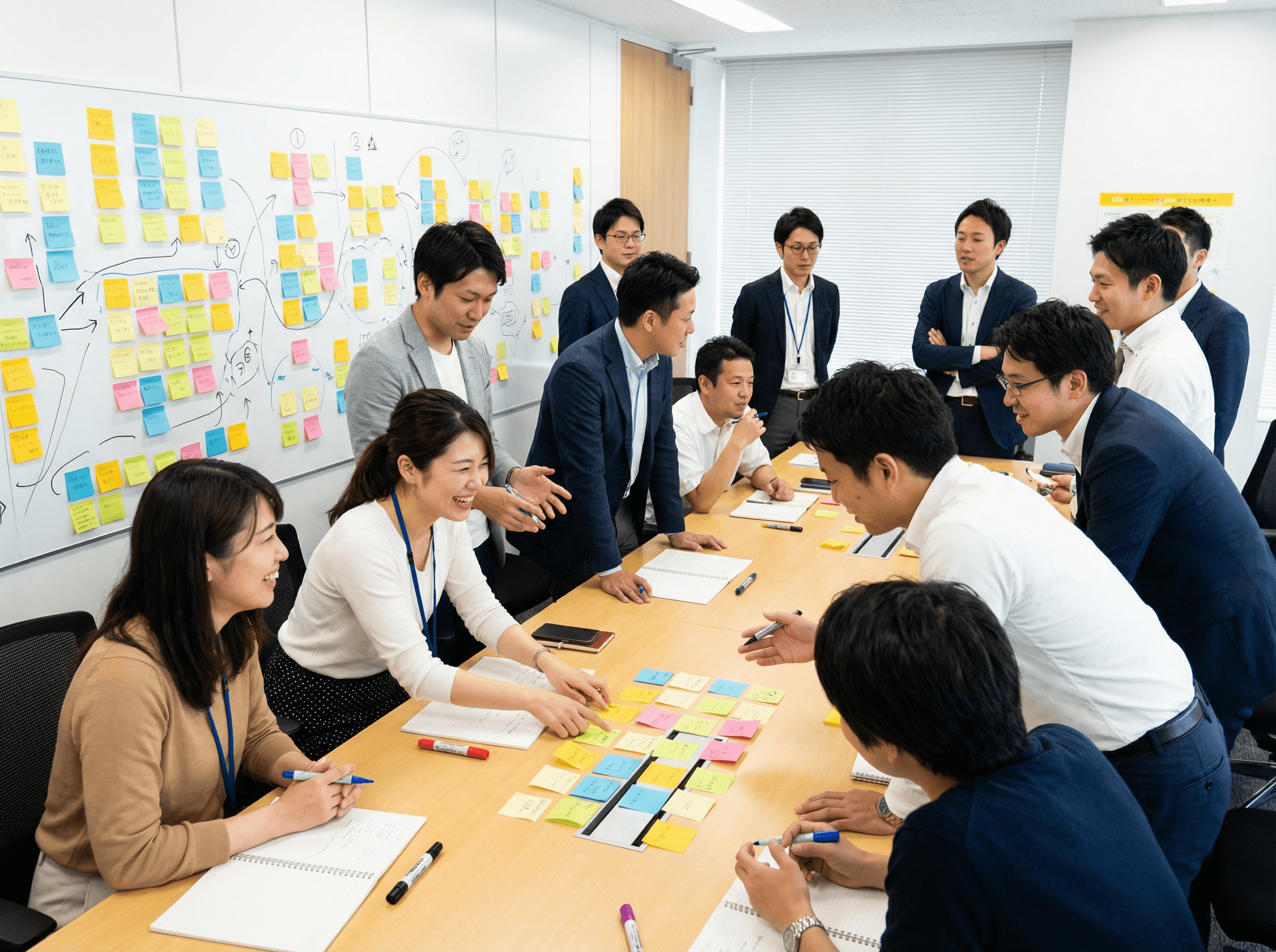 付箋やホワイトボードが埋まったワークショップの様子